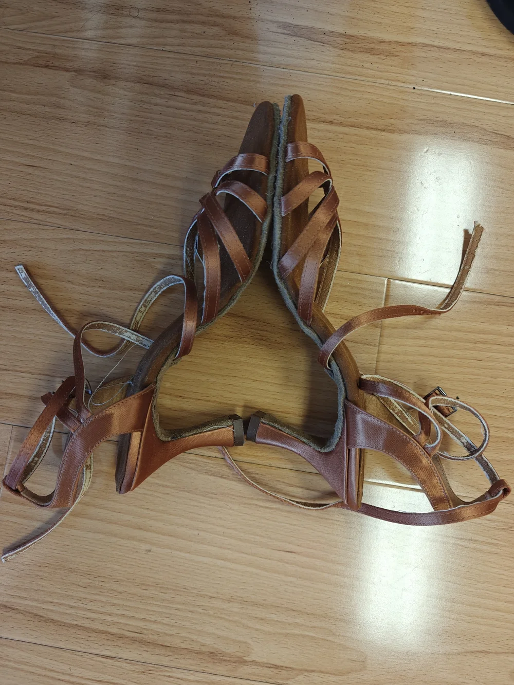 International Dance Shoes Tan Suede Sandals with Copper Straps